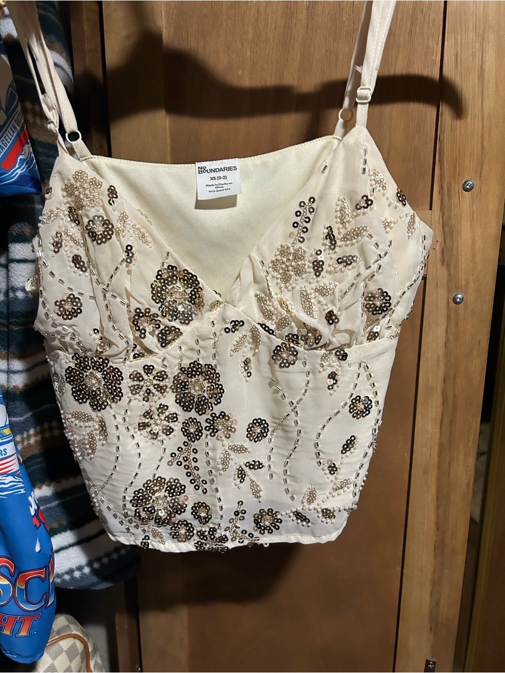 No Boundaries Cream Beaded Sequin Cami Top